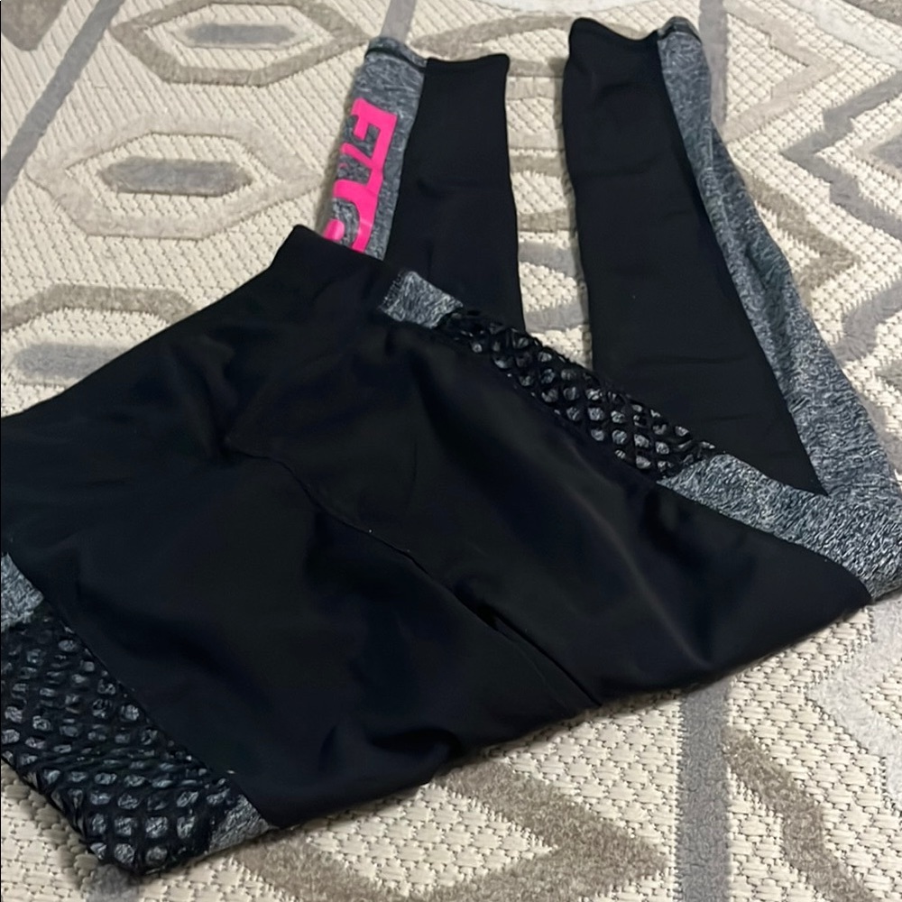 Black and Gray Leggings with Textured Panels